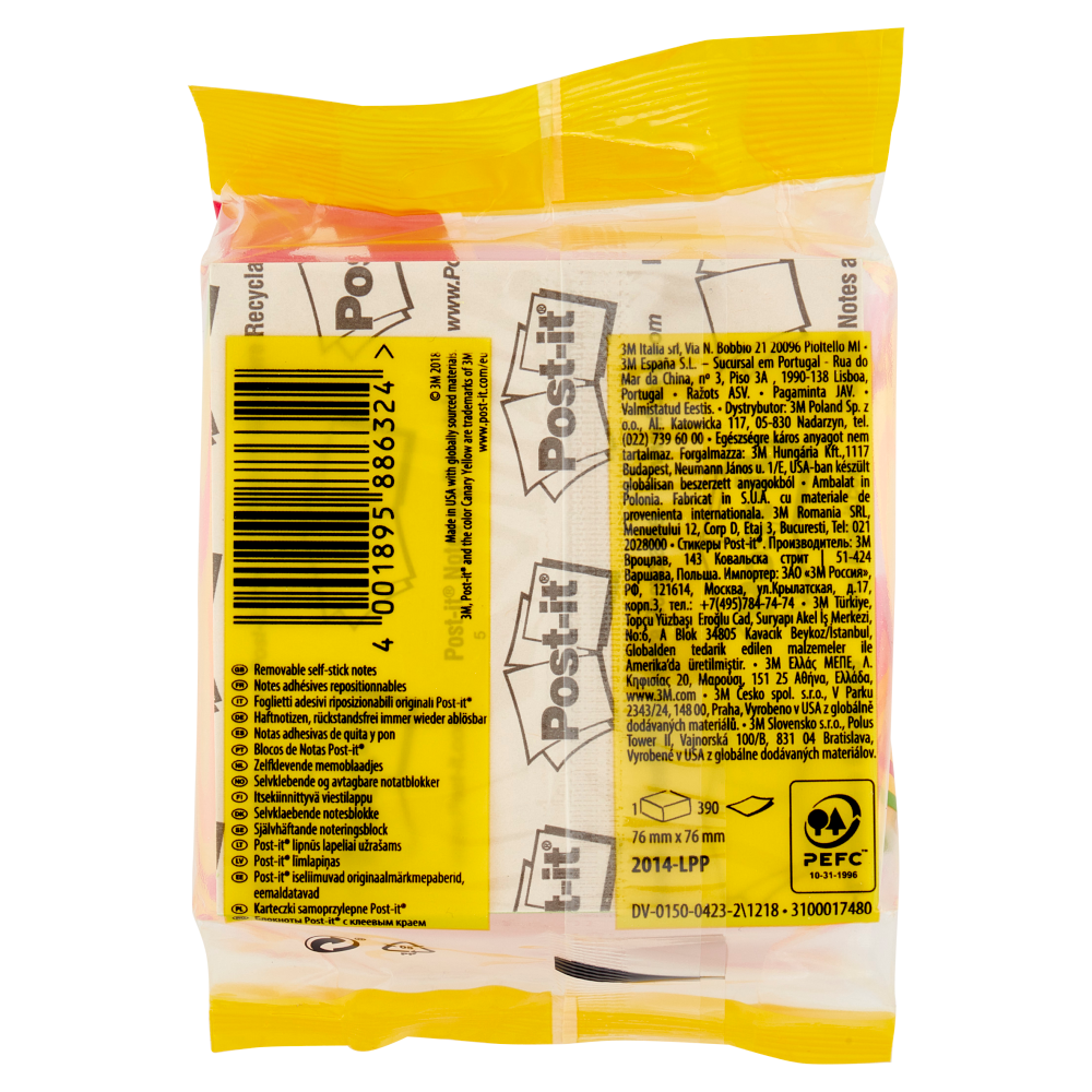 Post-it® Cubo di foglietti - Ultra Color - 76 mm x 76 mm - 325 fogli+20% gratis