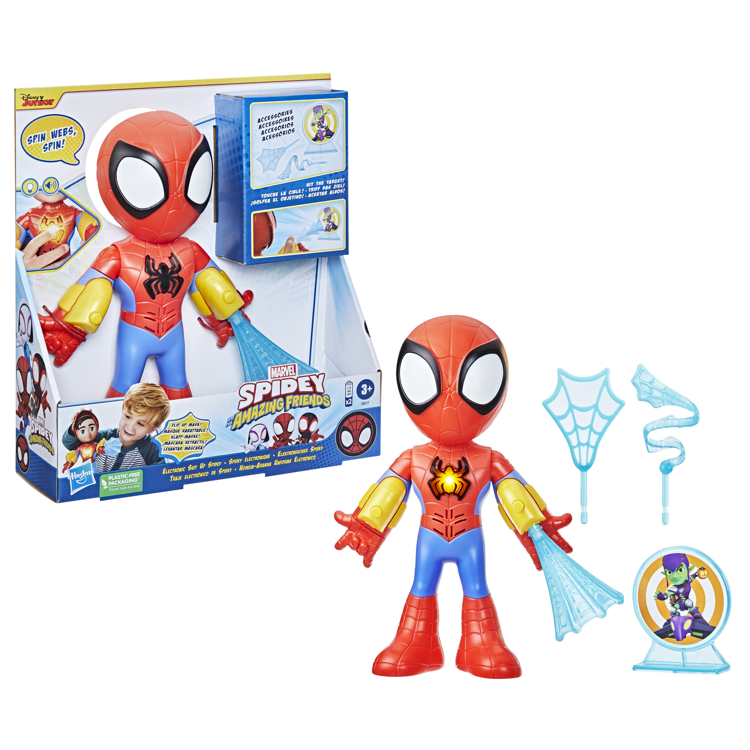 Marvel Spidey e I Suoi Fantastici Amici, Spidey Personaggio Elettronico, action figure da 25 cm con luci e suoni, giocattoli per et&agrave; prescolare per bambini e bambine dai 3 anni in su