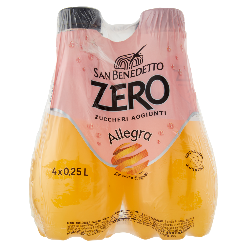 San Benedetto Allegra Zero con succo d'agrumi 0,25 L x4