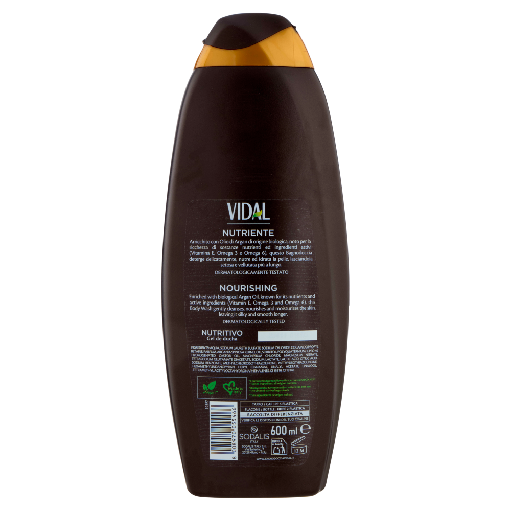Vidal Argan Oil Bagnodoccia Nutriente Olio di Argan Biologico 600 ml