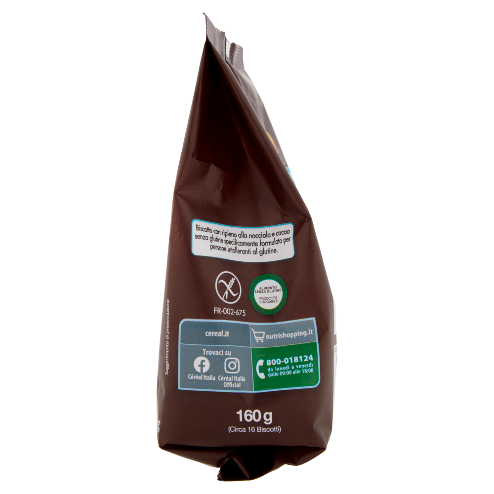 Céréal Cuor di Nocciola, Biscotti ripieni alla nocciola e cacao, Senza Glutine, Senza Lievito - 160g