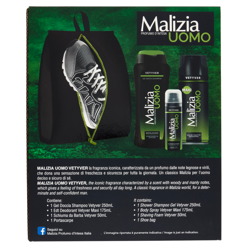 Malizia Uomo Profumo d'Intesa Vetyver Schiuma da Barba 50mL + Deodorant 175mL + Doccia Shampoo 250mL