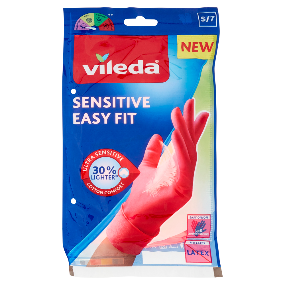 Vileda guanti casalinghi Sensitive Easy Fit in nitrile, per massima sensibilit&agrave; e comfort, taglia S