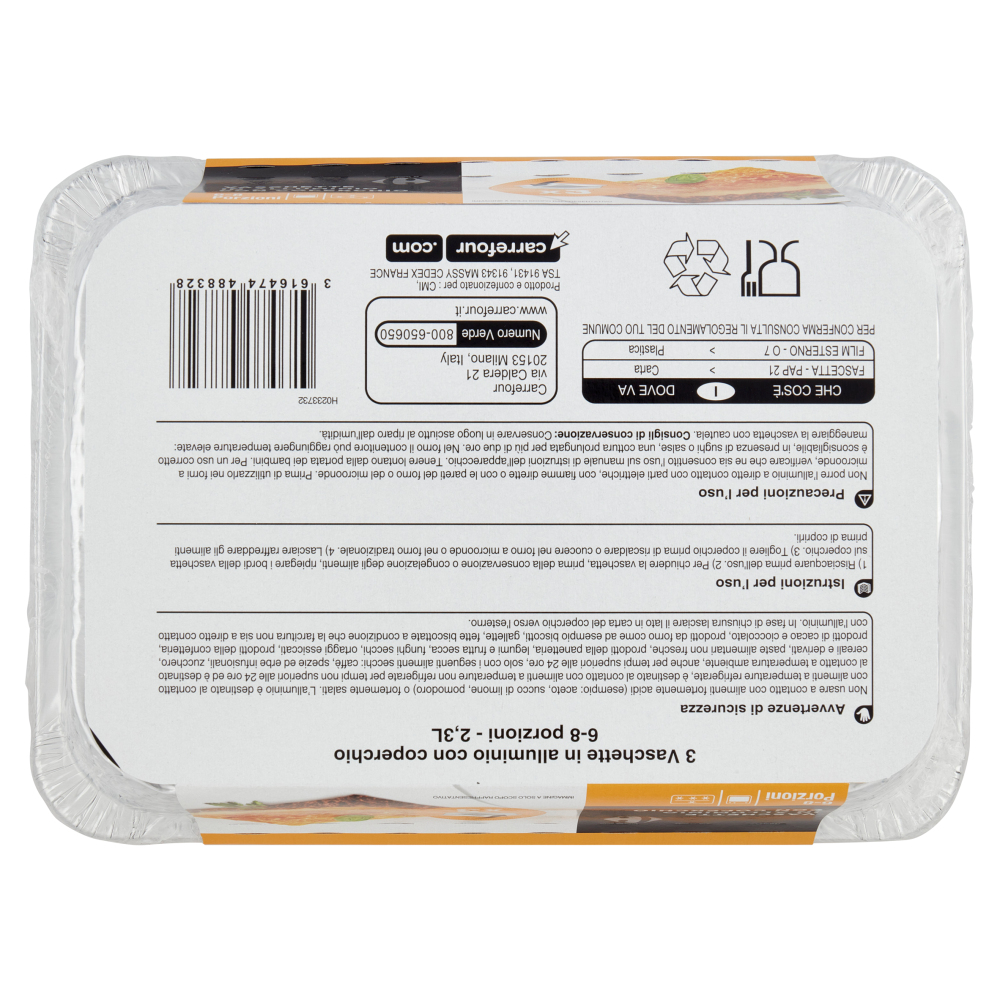 Carrefour Vaschette in Alluminio con Coperchio 6-8 Porzioni 3 pz