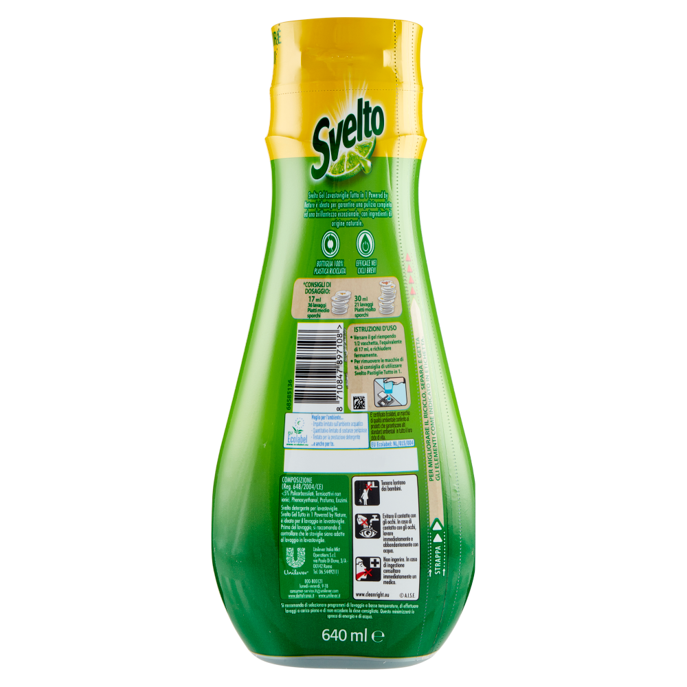Svelto Powered by Nature Gel Lavastoviglie Tutto in 1 Profumo di Limone 640 ml