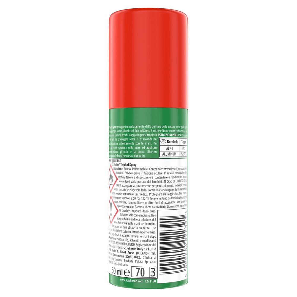 Autan Tropical Mini Spray, Repellente Zanzare con Azione Protettiva Duratura, Fino a 8 Ore di protezione, Adatto ai Viaggi in Luoghi Tropicali, 50 ml