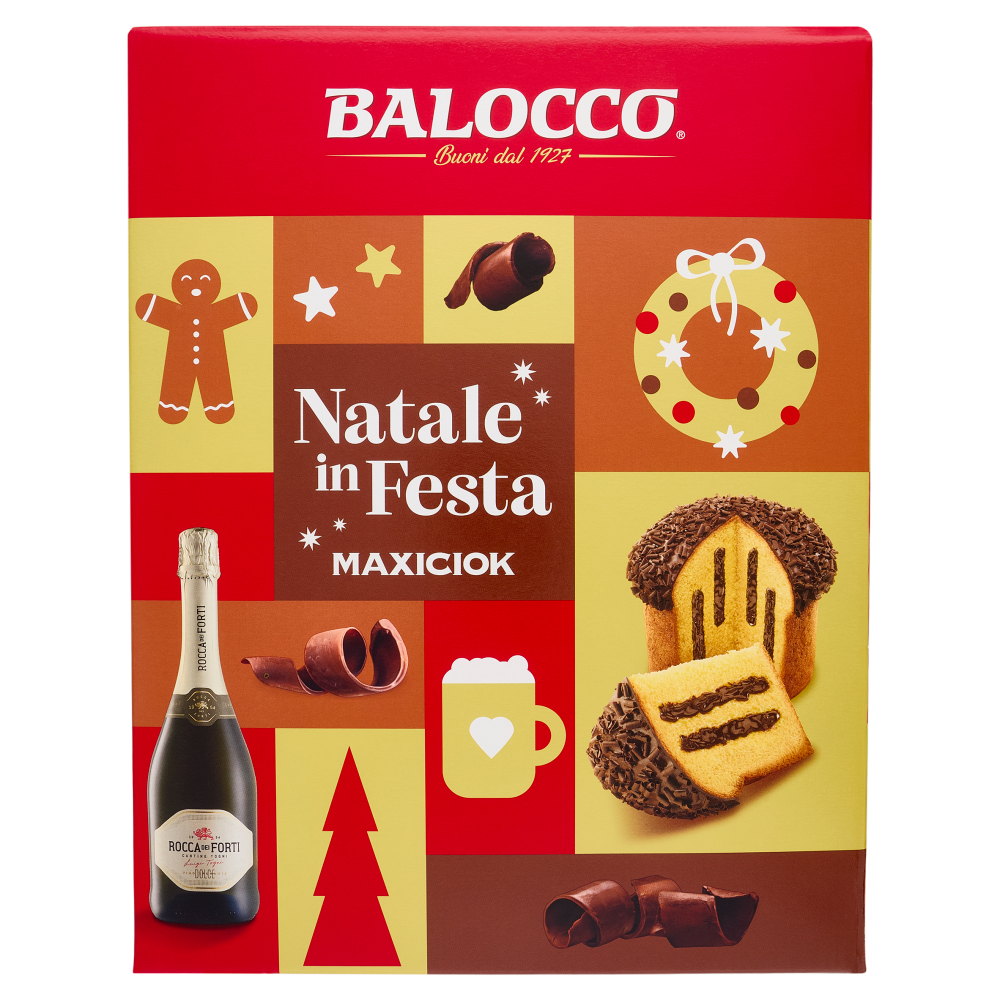 Balocco Natale in Festa Panettone Maxiciok 800 g & Rocca dei Forti Vino Spumante Dolce 75 cl