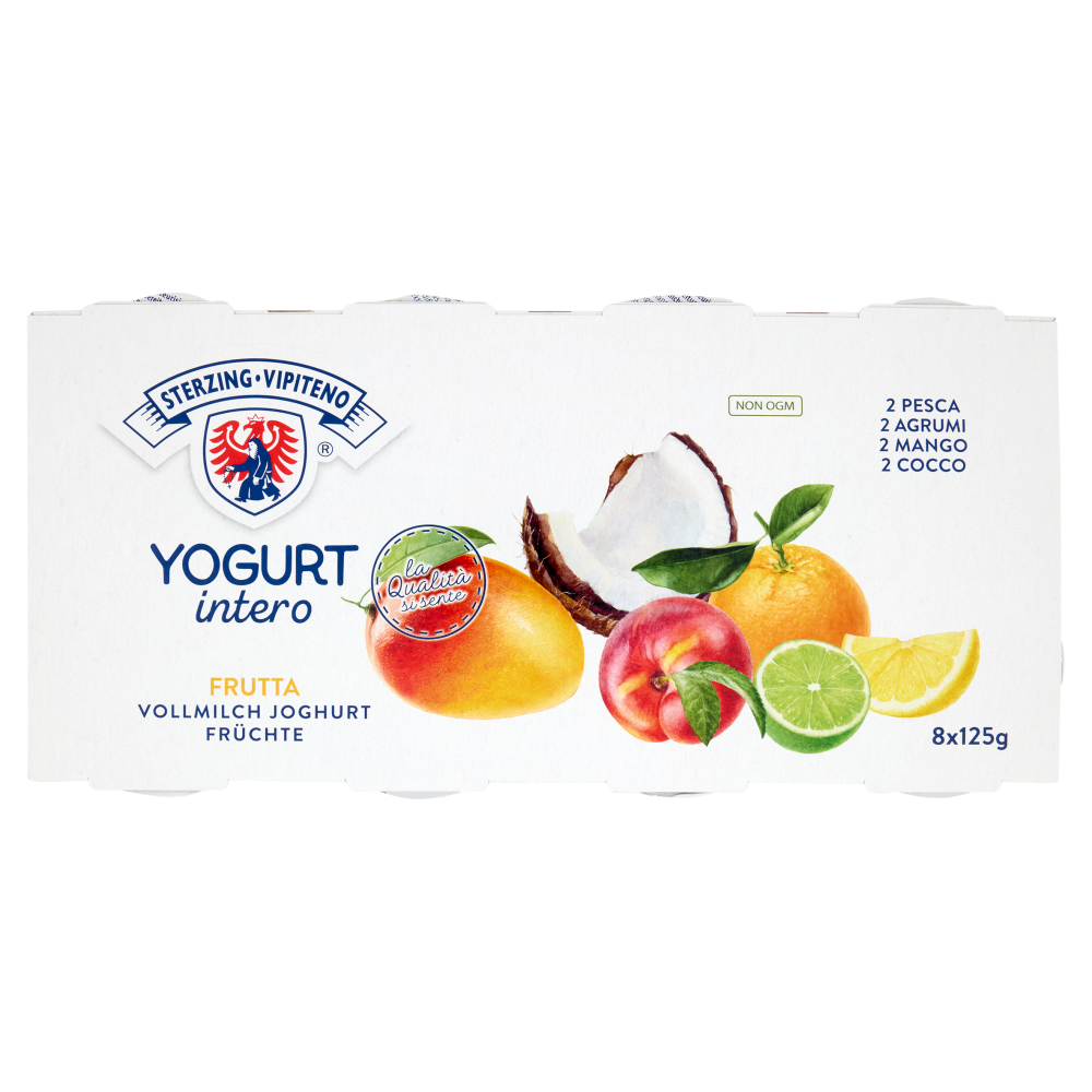 Sterzing Vipiteno Yogurt intero Frutta 2 Mango, 2 Cocco, 2 Agrumi, 2 Pesca 8 x 125 g