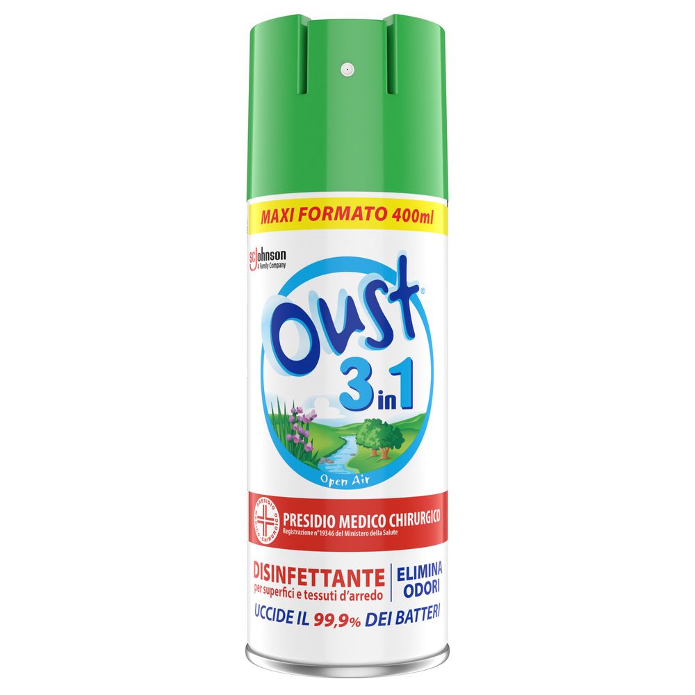 Oust 3 in 1 Spray Disinfettante 400 ml, per Superfici e Tessuti, Uccide il 99,9% dei Batteri, 400 ml