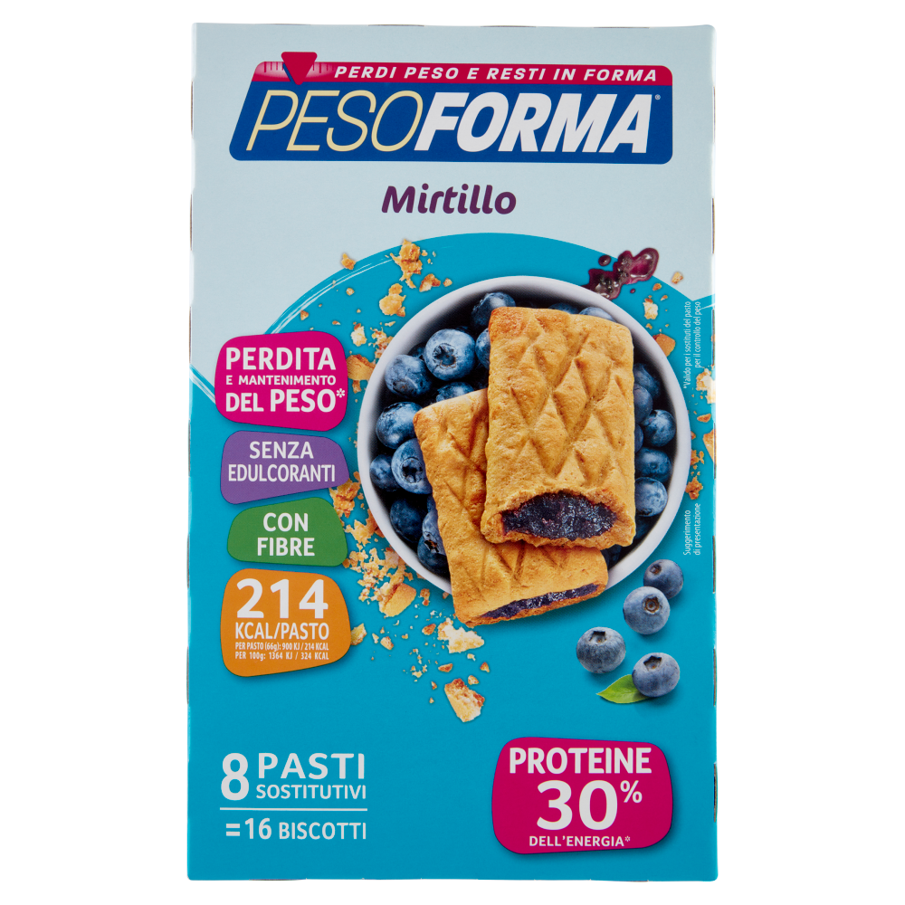 Pesoforma Biscotti gusto Mirtillo, sostitutivo del pasto per perdita e controllo del peso, 16 x 33g