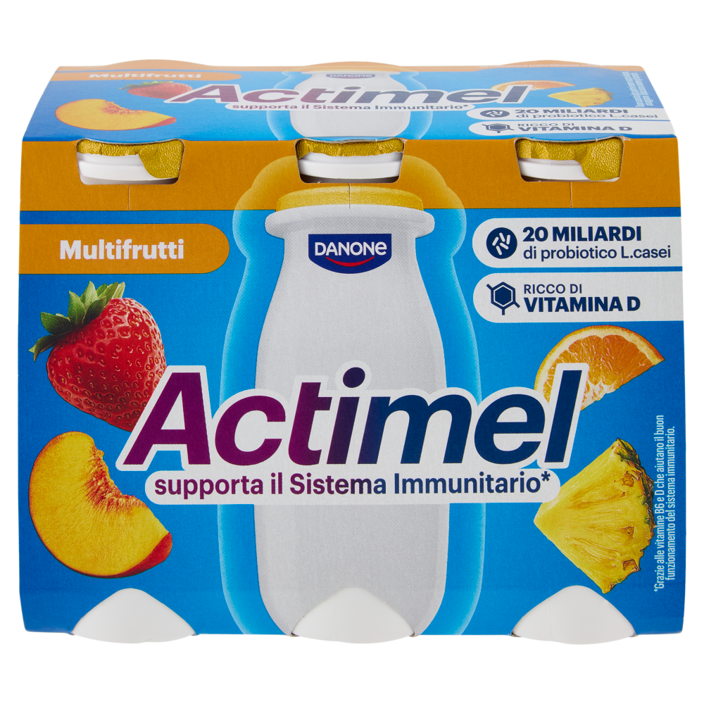 ACTIMEL, Yogurt da Bere con Vit B6 e D per il Sistema Immunitario, Multifrutti, 6X100G