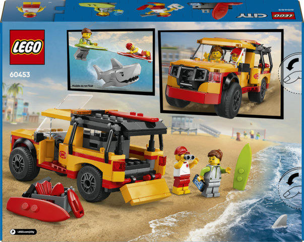 LEGO City 60453 Fuoristrada di Soccorso del Bagnino, Jeep Giocattolo da Costruire con 2 Minifigure e Squalo, Giochi Bambini 6+