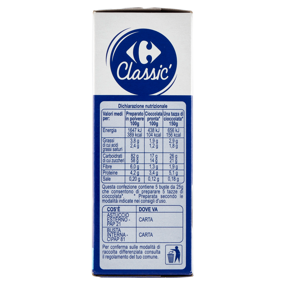 Carrefour Classic Preparato per Cioccolata Calda Classica 5 x 25 g