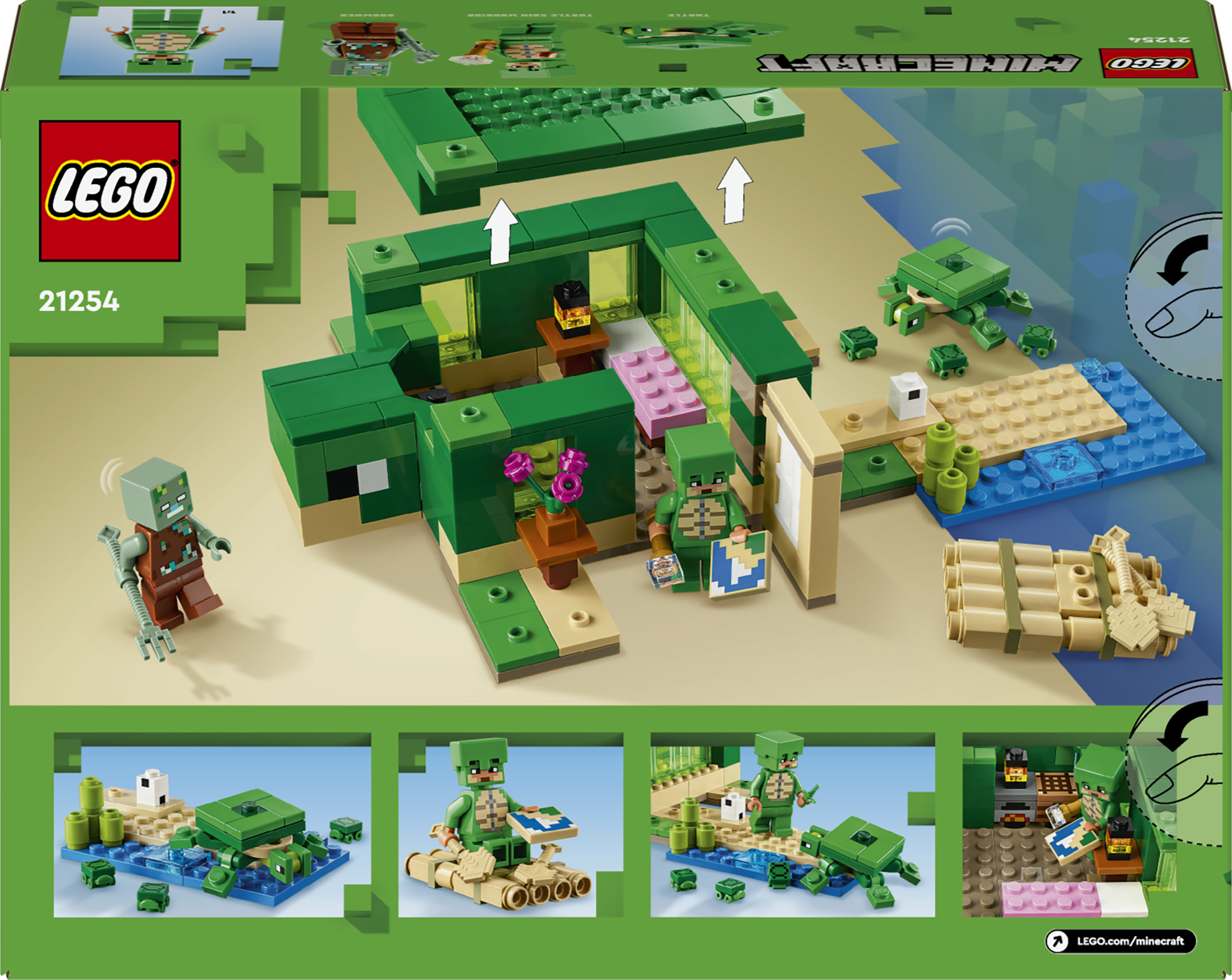 LEGO Minecraft 21254 Beach House della Tartaruga, Casa Giocattolo da Costruire per Bambini di 8+ Anni con Personaggi e Animali