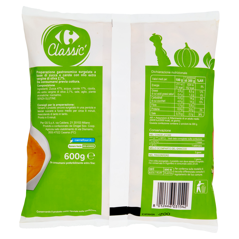 Carrefour Classic Vellutata di Zucca e Carote Surgelata 600 g