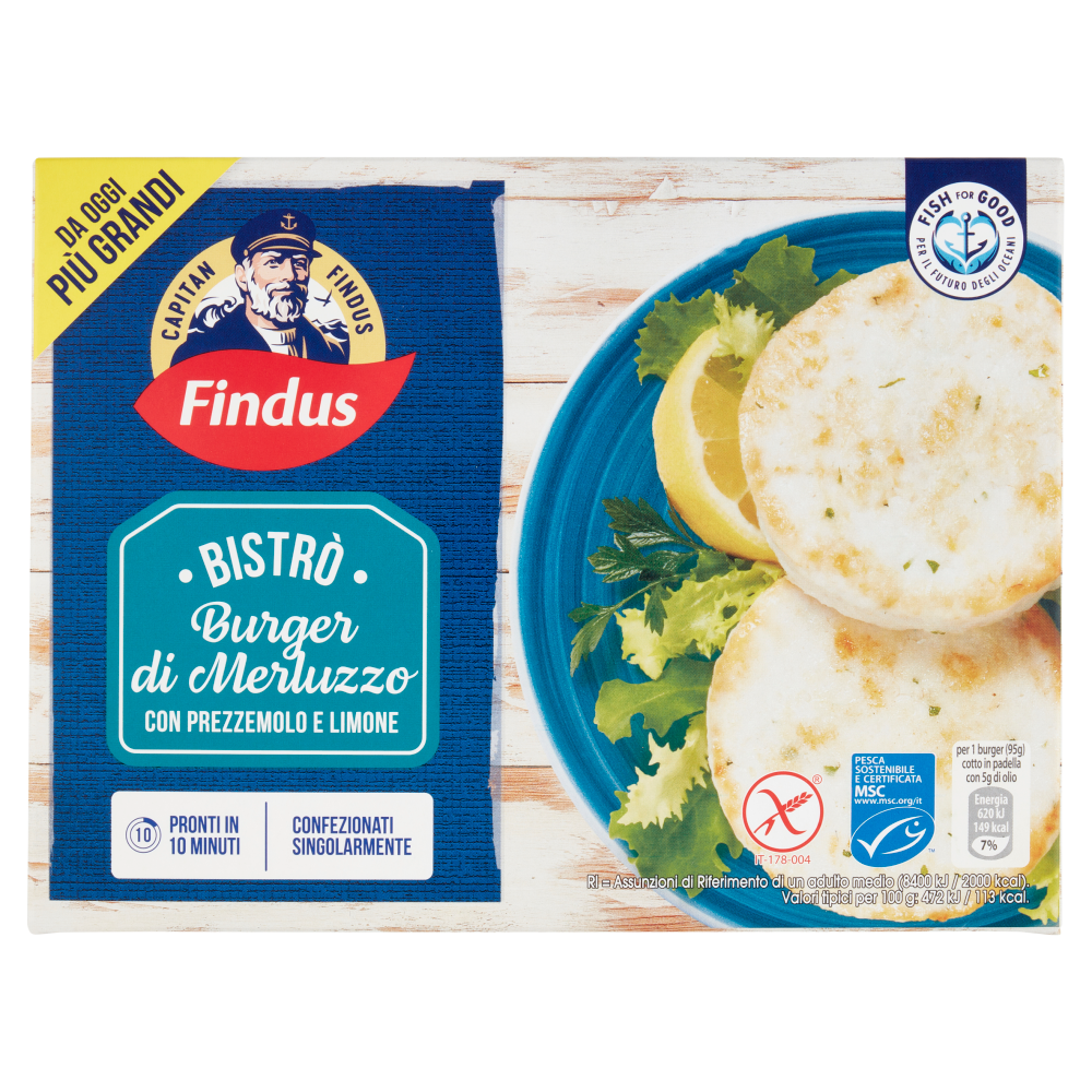 Capitan Findus Bistrò Burger di Merluzzo con prezzemolo e limone 190 g