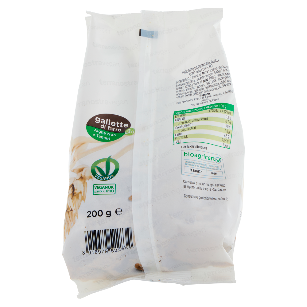 Terranostra Vegan Linea Forneria Bio gallette di farro Alghe Nori e Tamari 200 g