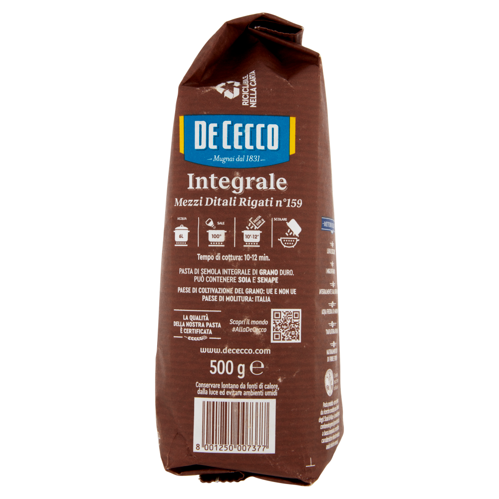 De Cecco Integrale Mezzi Ditali Rigati n° 159 500 g