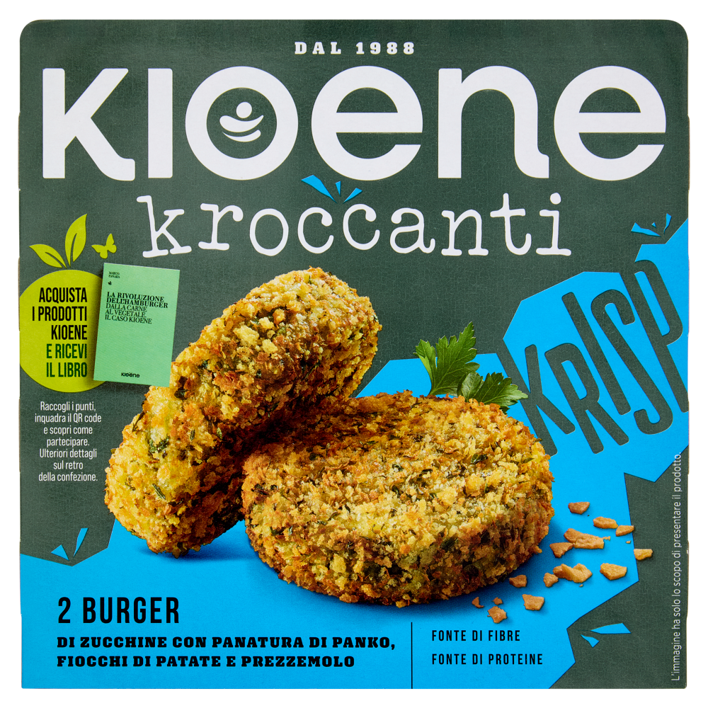 Kioene Kroccanti 2 Burger di Zucchine con Panatura di Panko, Fiocchi di Patate e Prezzemolo 180 g