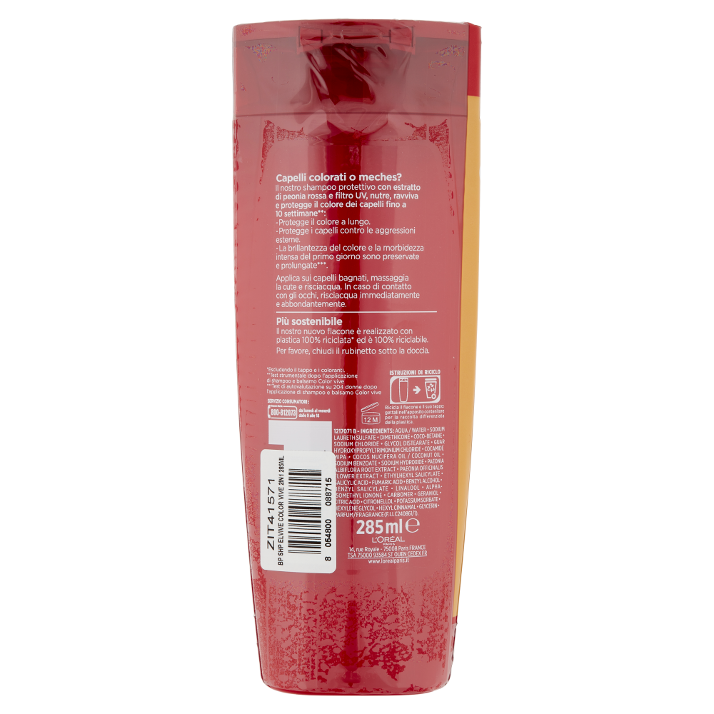 L'Or&eacute;al Paris Shampoo 2in1 Elvive Color Vive, Per Capelli Colorati o con M&egrave;ches, Confezione da 2