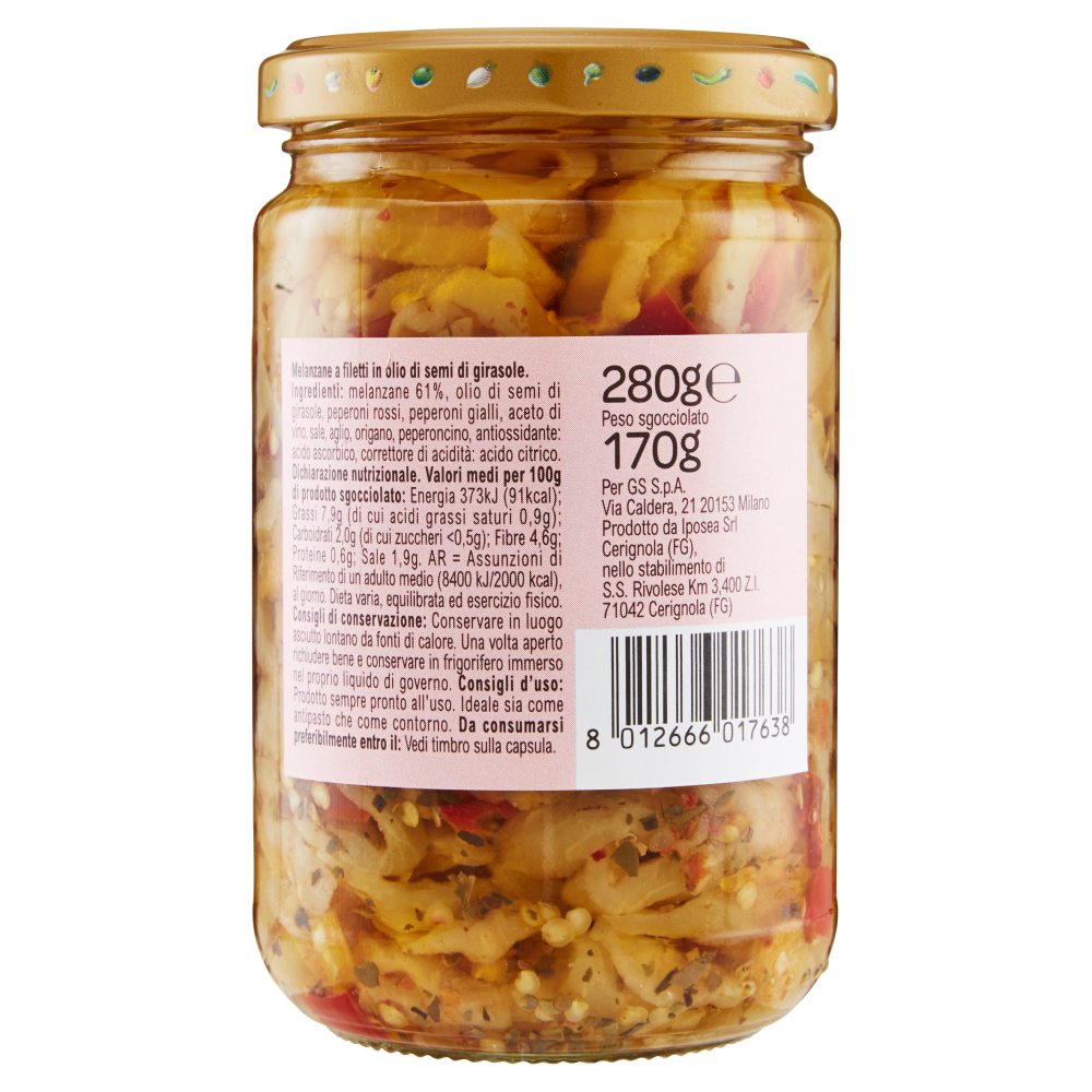 Carrefour Sottolio Melanzane a Filetti in olio di semi di girasole 280 g