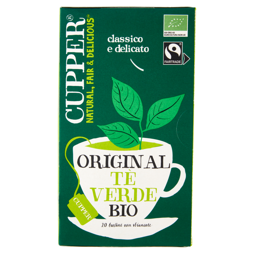 CUPPER Tè Verde Biologico e Fairtrade, Gusto Delicato e Raffinato, 20 Bustine 35 g