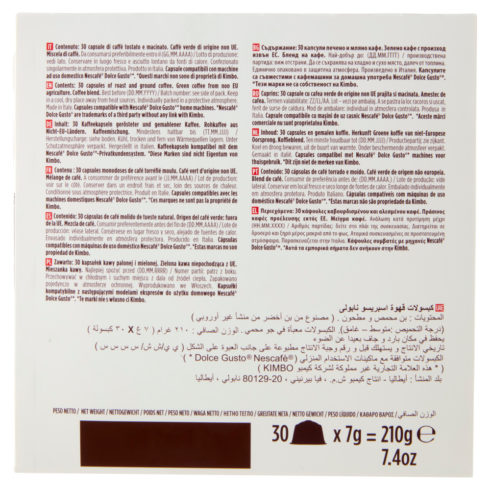 Kimbo Espresso Napoli Capsule Compatibili con le Macchine Nescafé Dolce Gusto* 30 x 7 g