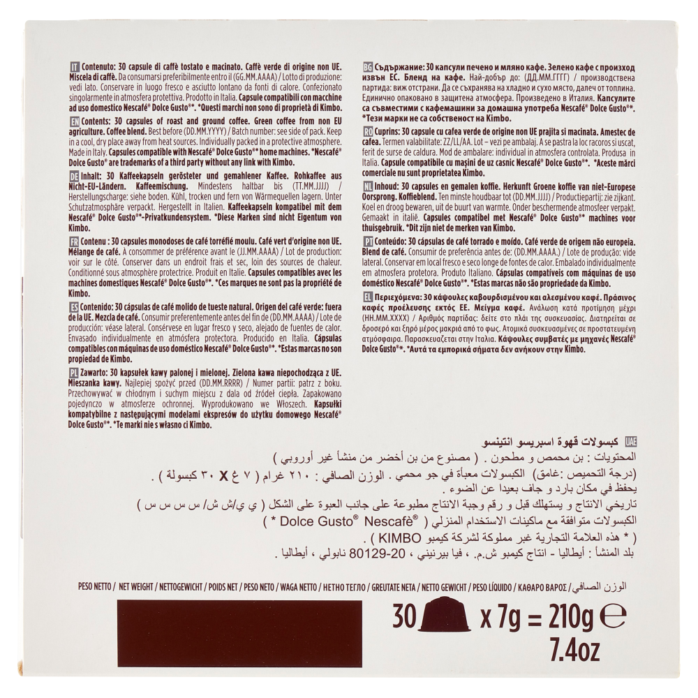 Kimbo Espresso Intenso Capsule Compatibili con le Macchine Nescaf&eacute; Dolce Gusto* 30 x 7 g