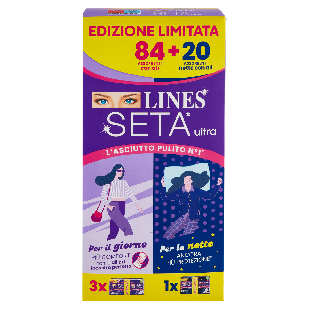 Lines Seta ultra Assorbenti con ali 84 pz + Assorbenti notte con ali 20 pz