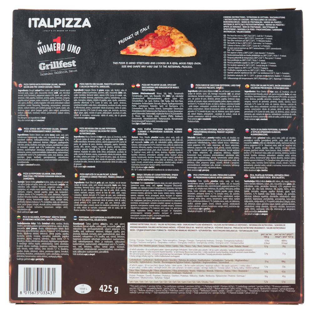Italpizza la Numero Uno Grillfest Salamino, Salsiccia, Bacon Meat Lovers Edition 425 g