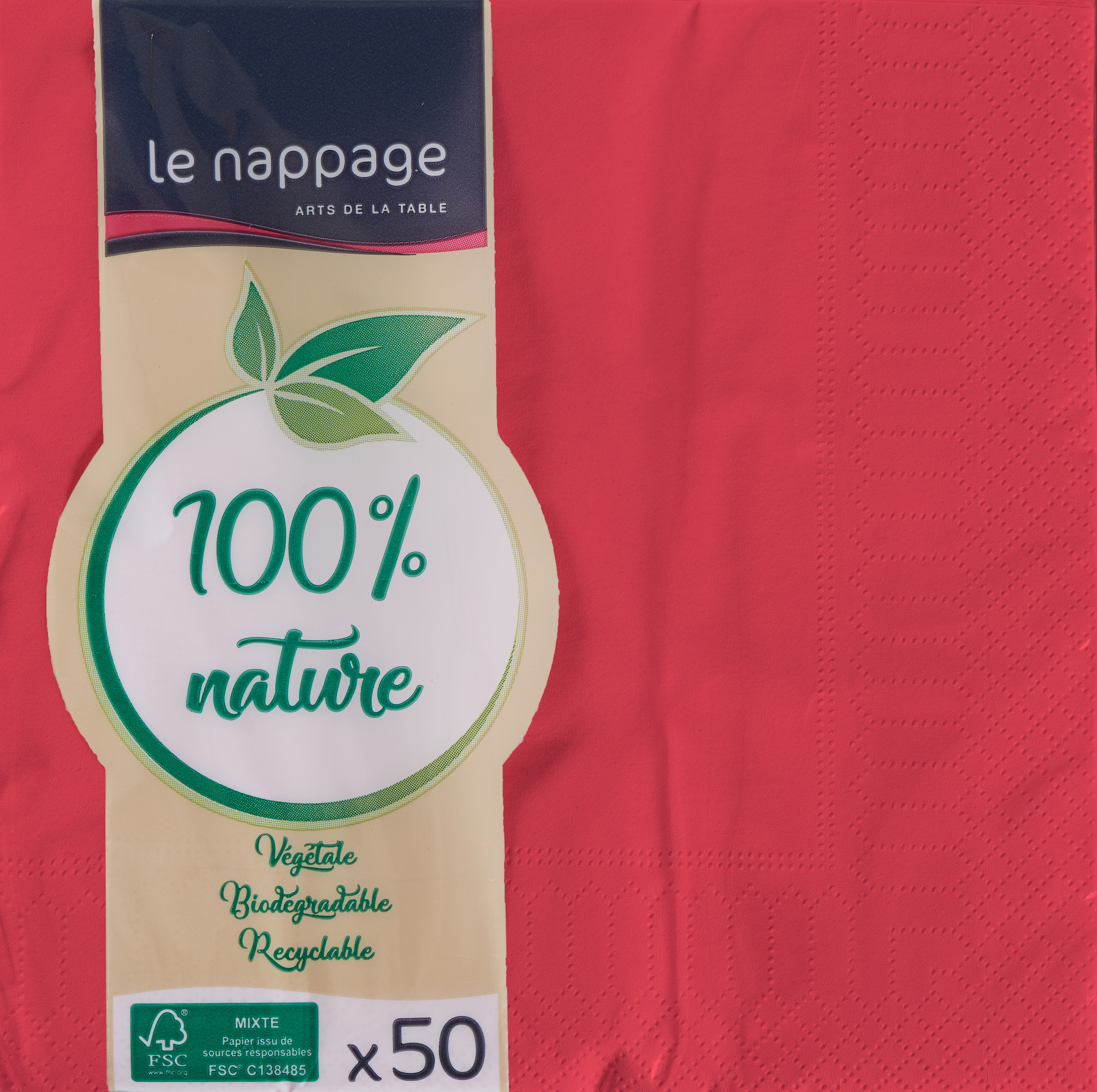 Le Nappage 50 tovaglioli in ovatta 33x33 cm 2V 100% Nature Rosso