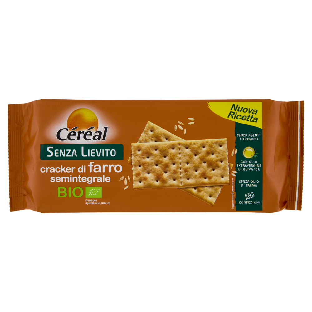 C&eacute;r&eacute;al Cracker di Farro Semintegrale Bio Senza Lievito, senza olio di palma, 8 confezioni - 250g