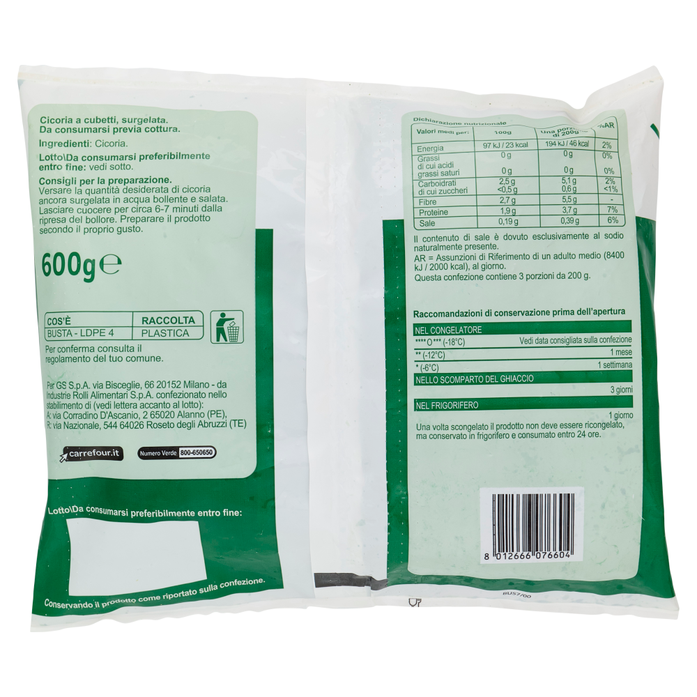 Carrefour Classic Cicoria a Cubetti Surgelata 600 g