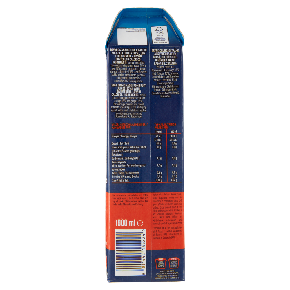 Derby blue zero arancia rossa 1000 ml