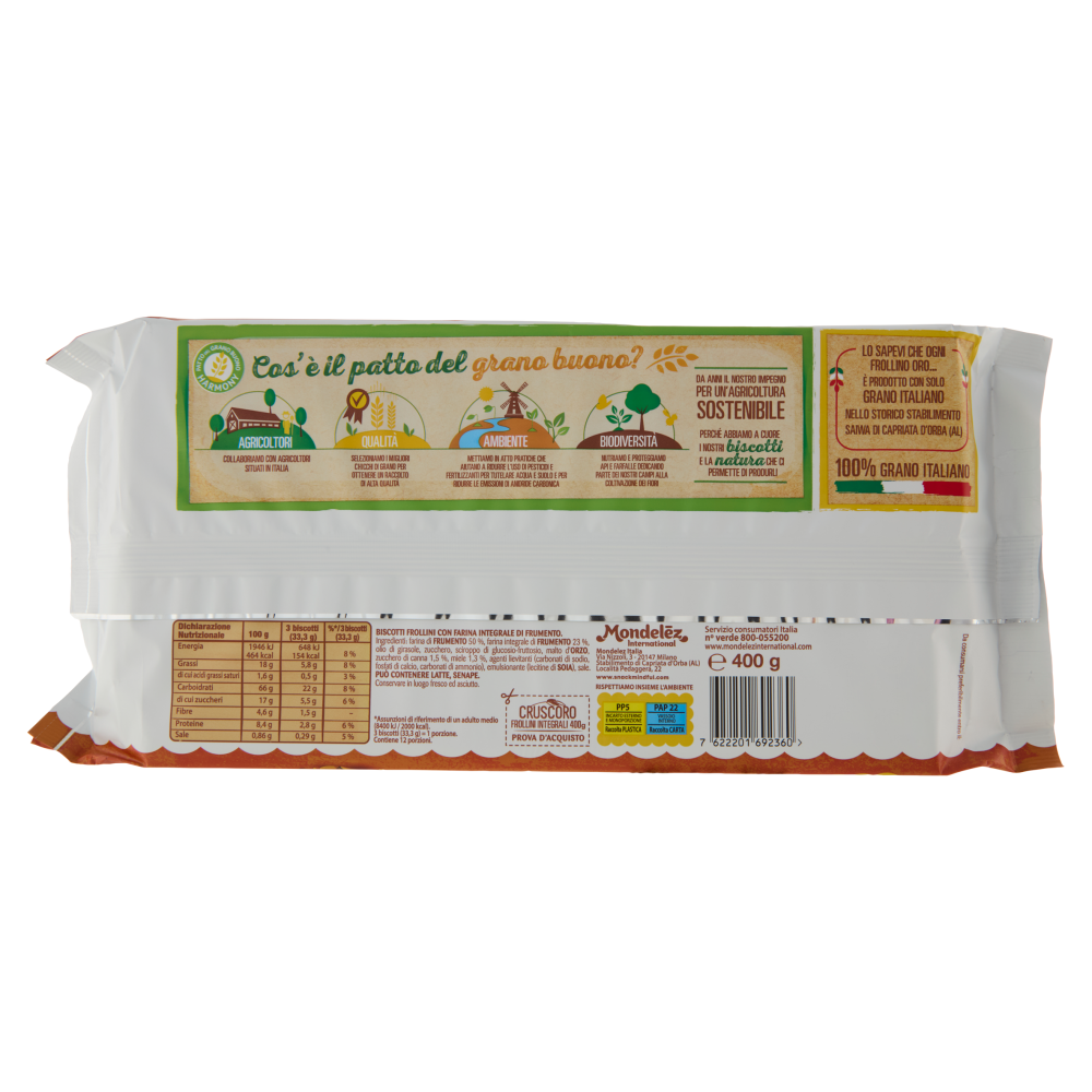 Oro Saiwa Cruscoro - frollini integrali con zucchero grezzo di canna e una goccia di miele - 400g