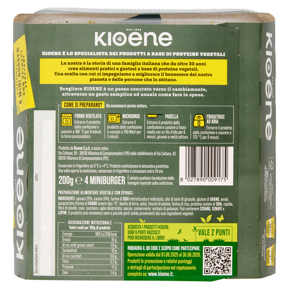 Kioene l'Originale 4 Mini Burger con Spinaci Italiani 200 g