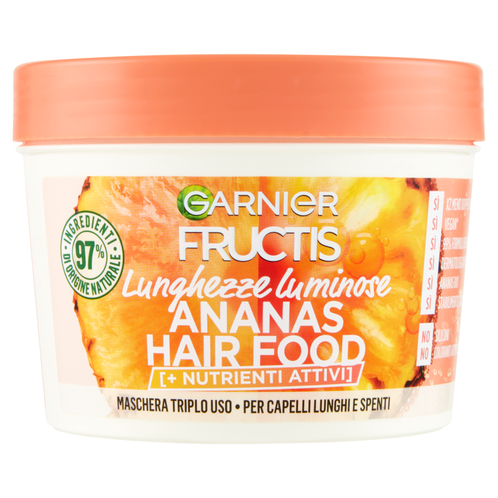 Garnier Fructis Hair Food Maschera Ananas Lunghezze Luminose, per capelli lunghi e spenti, 390 ml