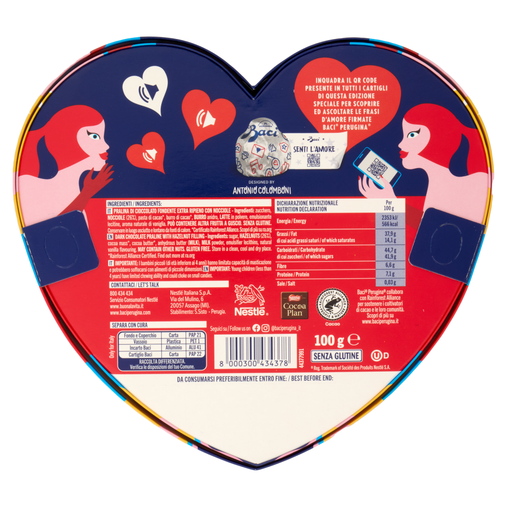 BACI PERUGINA Senti l'Amore Cioccolatini Fondenti ripieni al Gianduia Scatola San Valentino 100g