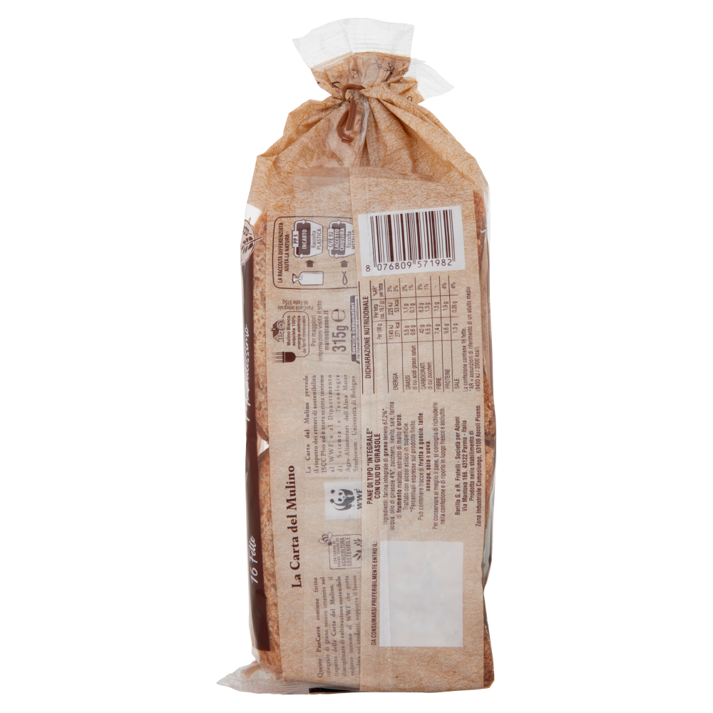 Mulino Bianco Pan Carrè Pane Integrale Ideale per Toast 315g