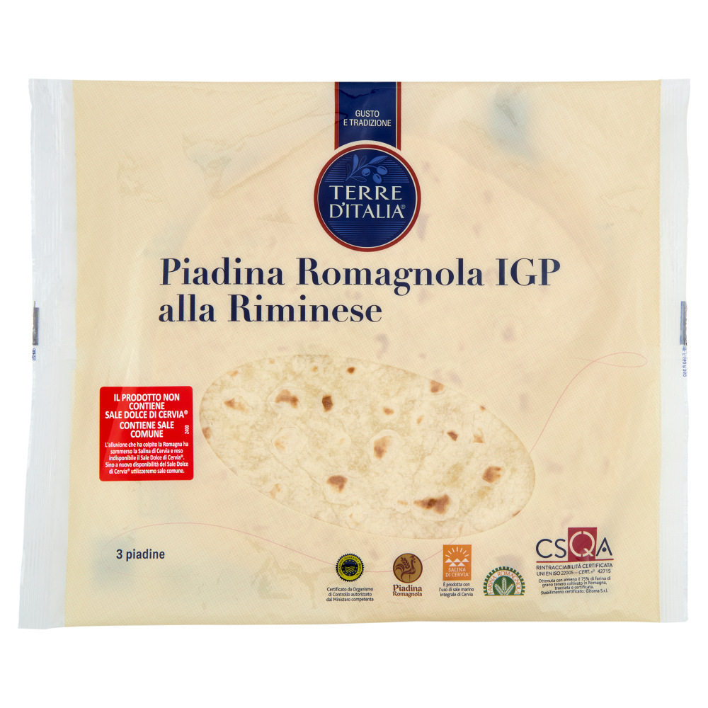 Terre d'Italia Piadina Romagnola IGP alla Riminese 3 piadine 3 x 120 g