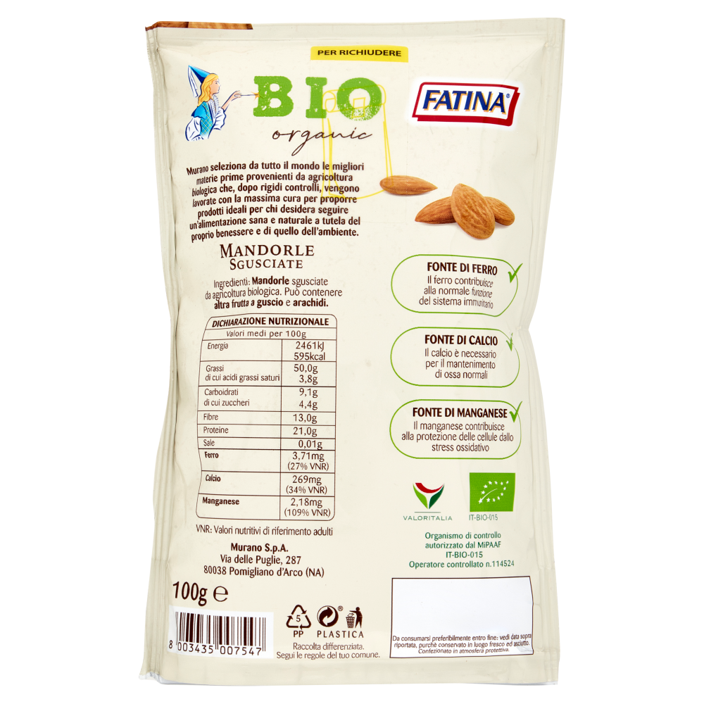 Fatina Bio organic Mandorle Sgusciate 100 g