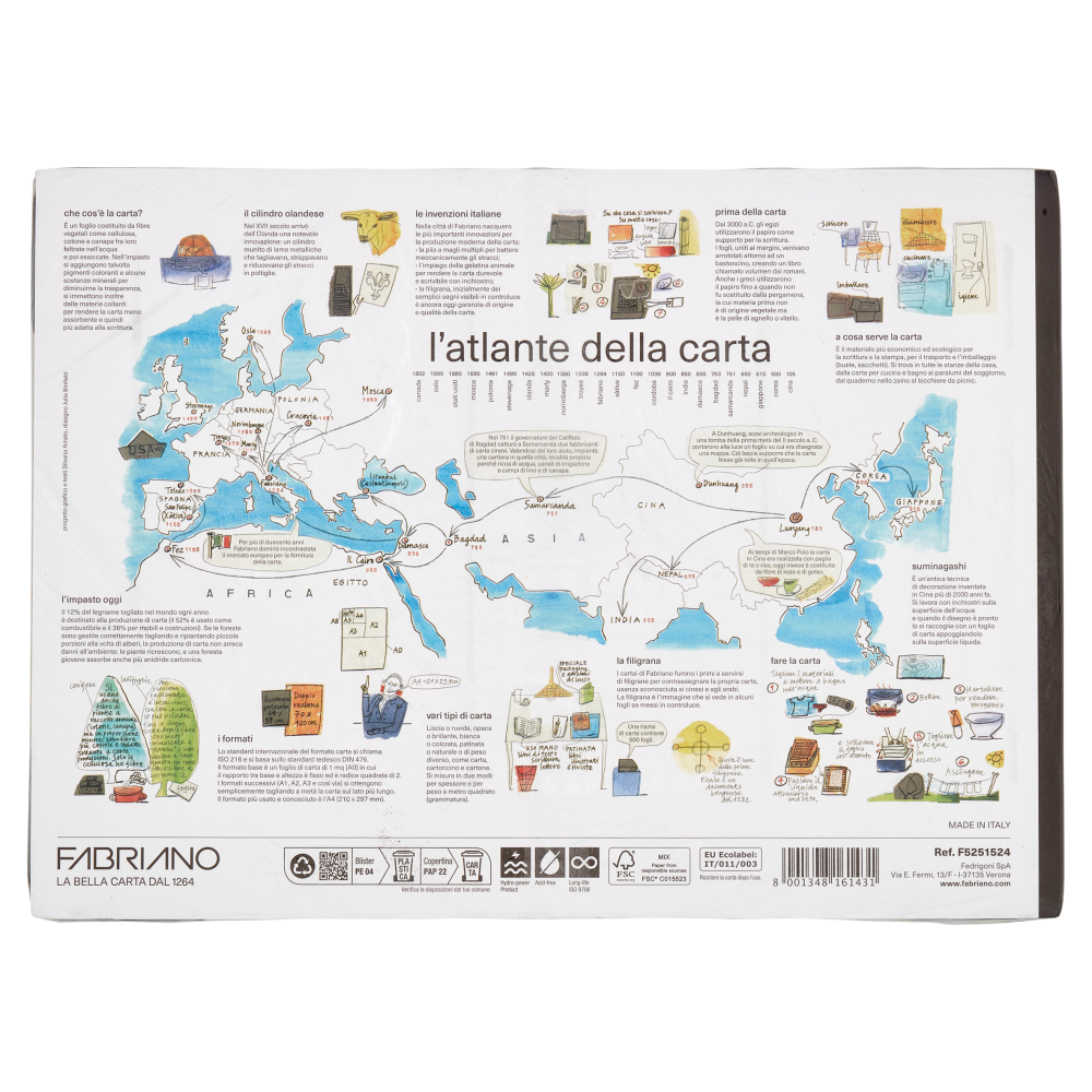 Fabriano Colore 220 g/m² 24x33 cm Monoruvido 5 Colori 25 Fogli