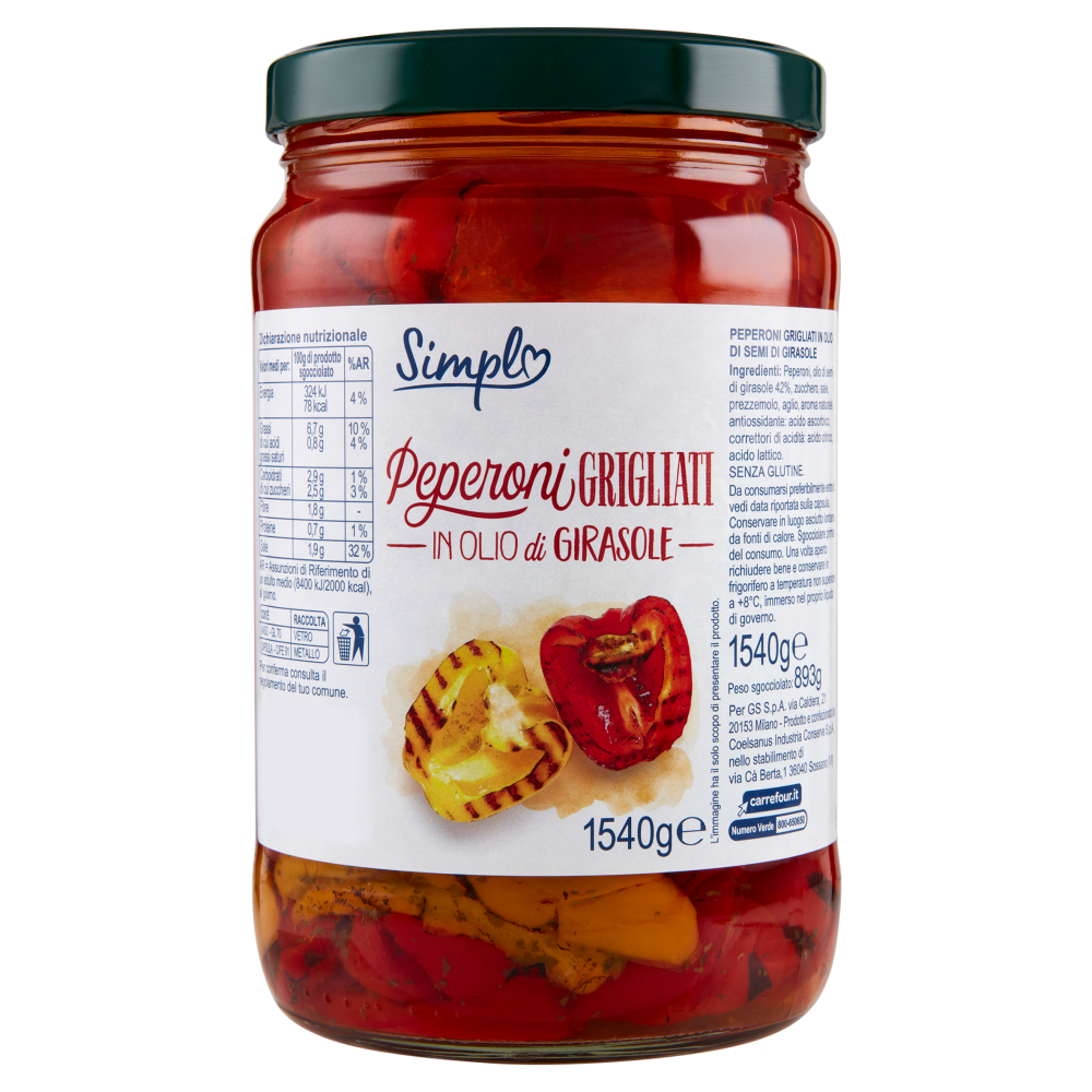 Simpl Peperoni Grigliati in Olio di Girasole 1540 g