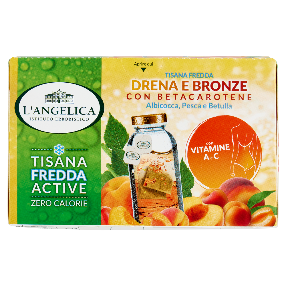 L'Angelica Tisana Fredda Drena e Bronze con Betacarotene  Albicocca, Pesca e Betulla 18 Filtri 36 g