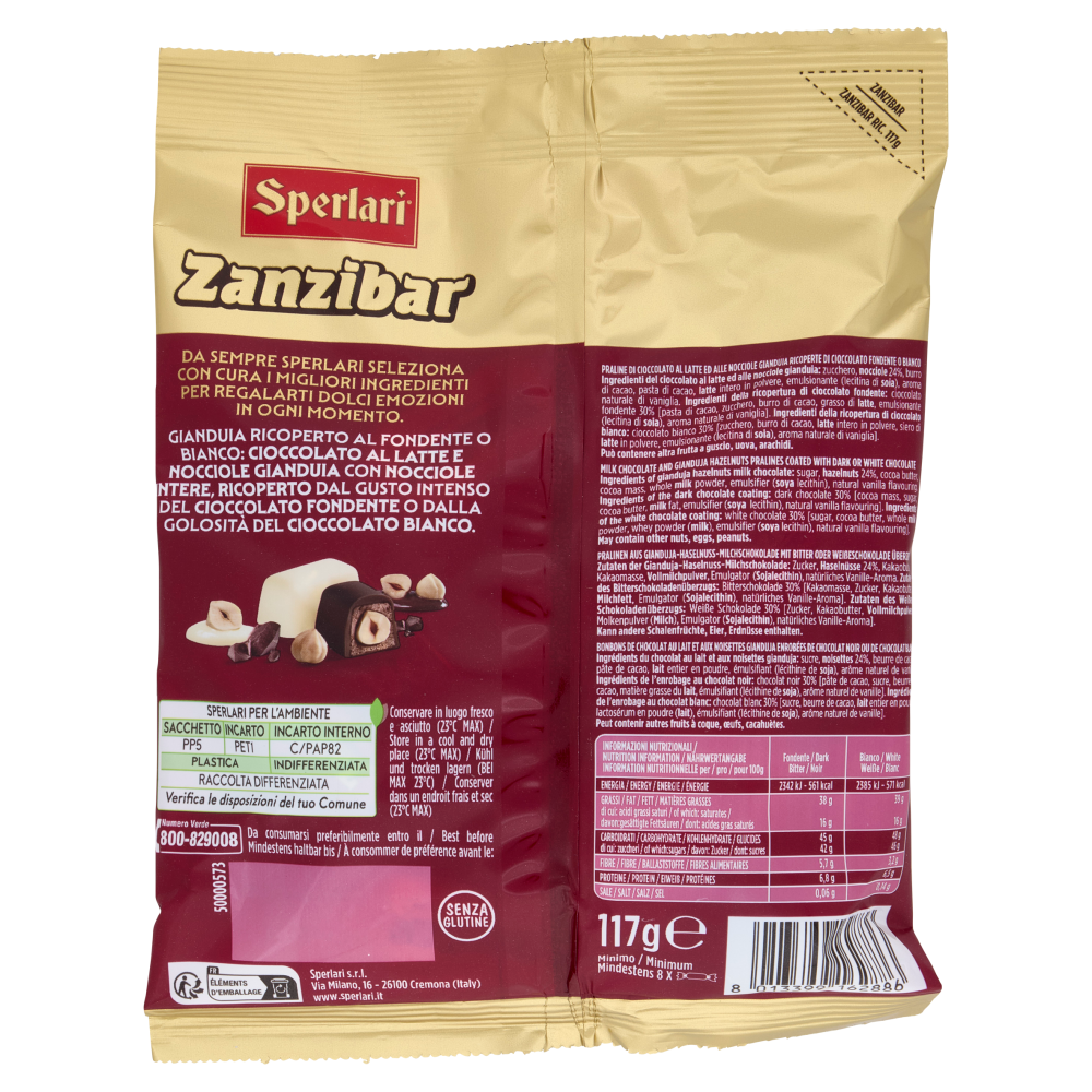 Sperlari Zanzibar Gianduia Ricoperto al Cioccolato Fondente o Bianco 117 g