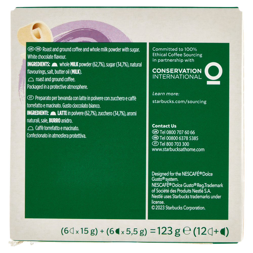 STARBUCKS White Mocha by Nescafé Dolce Gusto Latte al Cioccolato Bianco con Caffè 12 Capsule 123 g