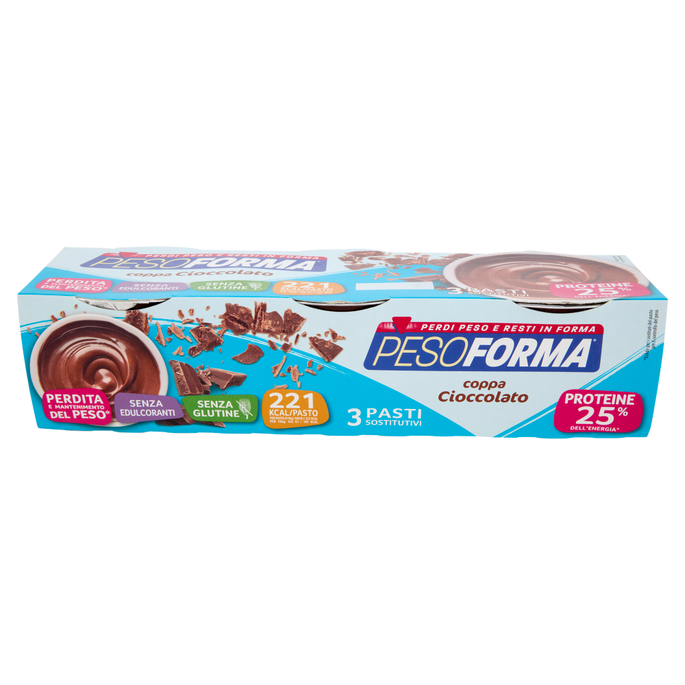 Pesoforma, Coppa gusto Cioccolato, sostituto del pasto, senza glutine, 221 kcal per pasto, 3x210g