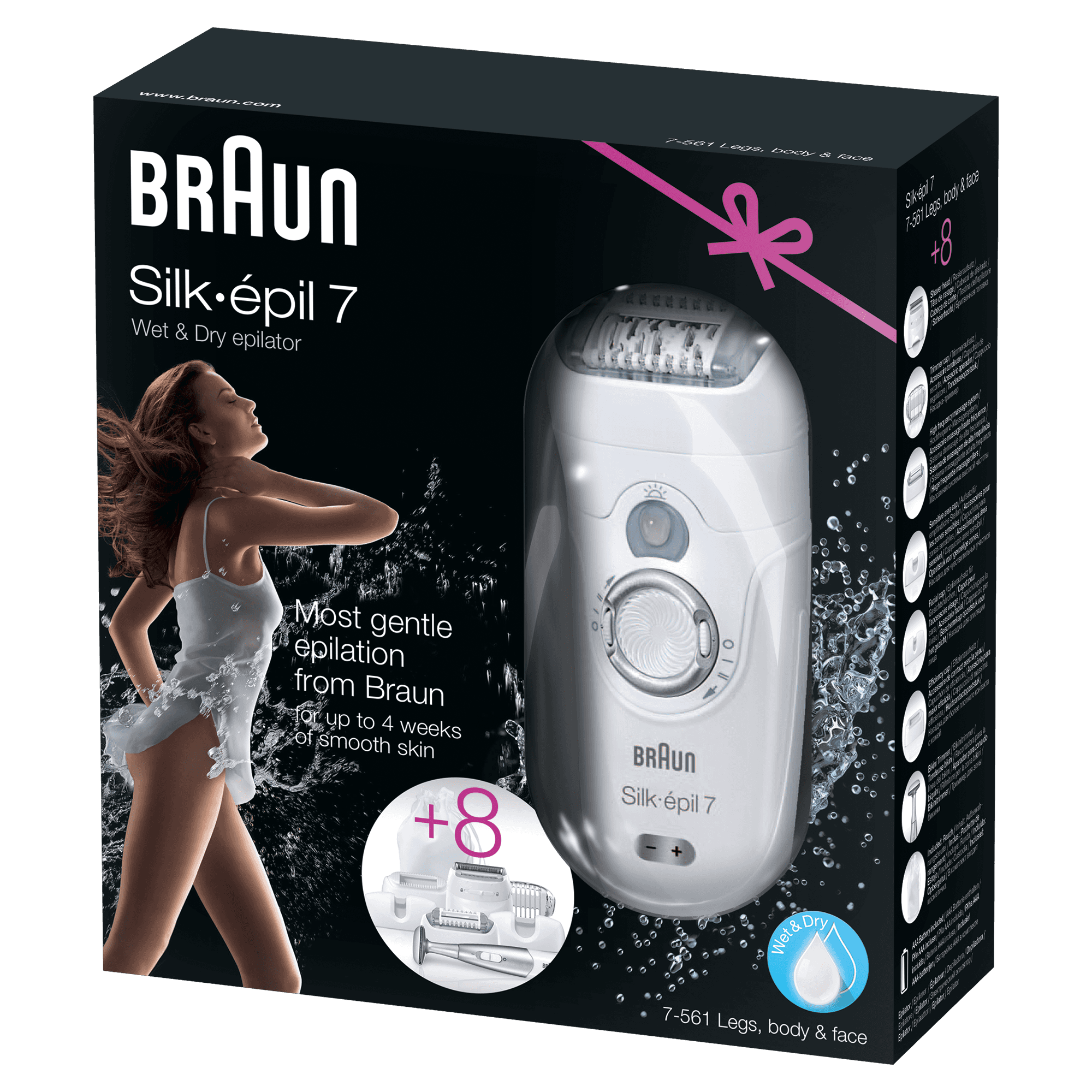 Braun Silk-&eacute;pil 7 7-561 Wet&Dry Epilatore Elettrico Donna Senza Fili &ndash; Epilatore Con 8 Accessori, Tra Cui Il Rifinitore Per La Zona Bikini