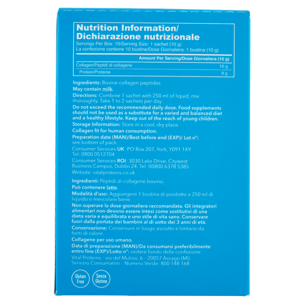 VITAL PROTEINS Collagen Peptides Integratore alimentare in polvere a base collagene bustine 10x10g