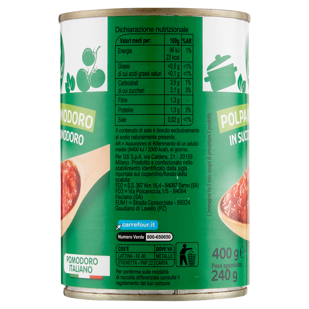 Carrefour Classic Polpa di Pomodoro in Succo di Pomodoro 400 g